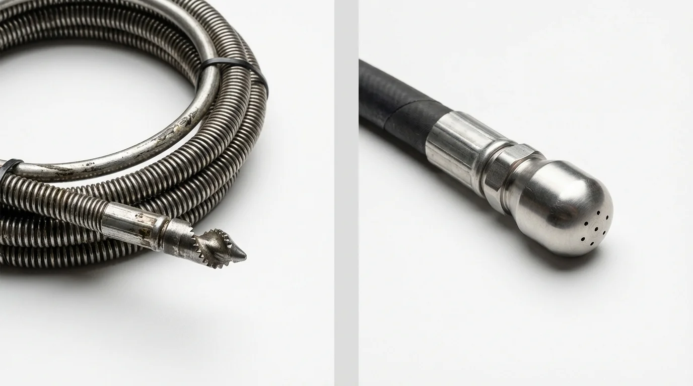Drain snake cable and hydro jetting nozzle used for drain cleaning in Portland, TX