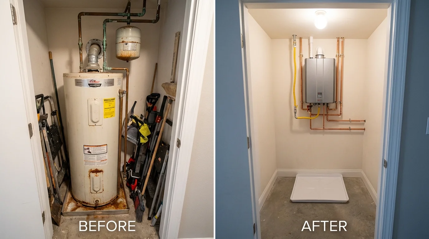 Tank water heater versus wall-mounted tankless unit comparison for Portland, TX homeowners