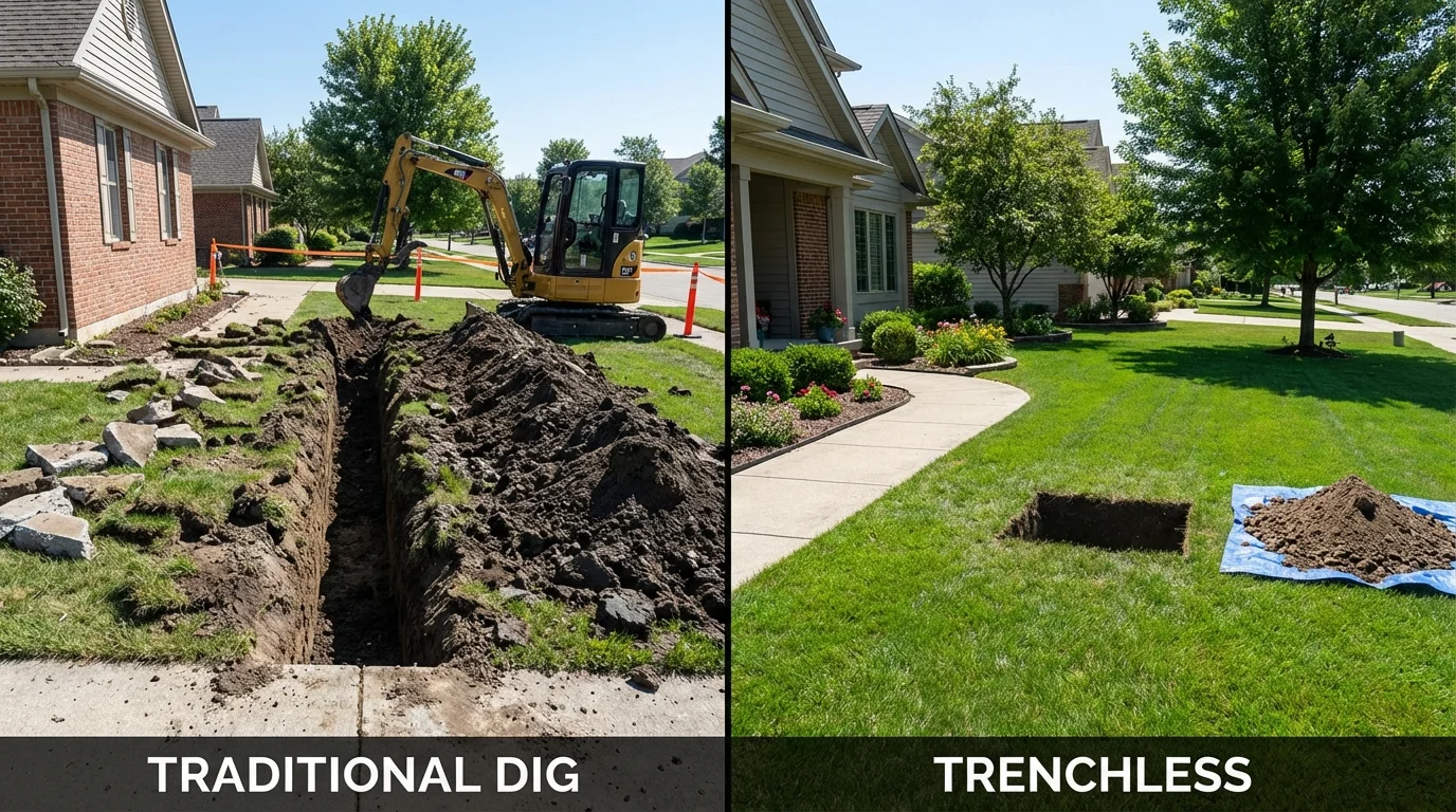 Trenchless sewer repair with minimal yard damage versus traditional excavation in Portland, TX